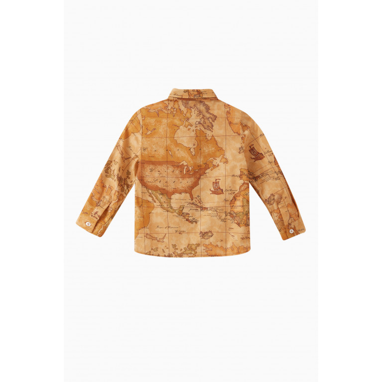 Alviero Martini - Geo Map Print Shirt in Cotton Stretch Orange