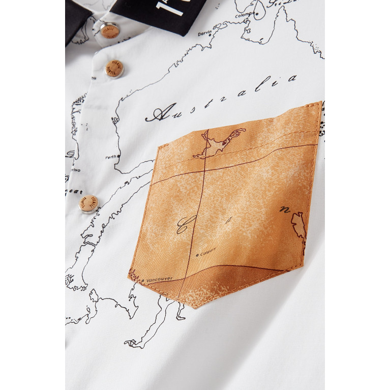 Alviero Martini - Geo Map Short Sleeves Shirt in Cotton Stretch