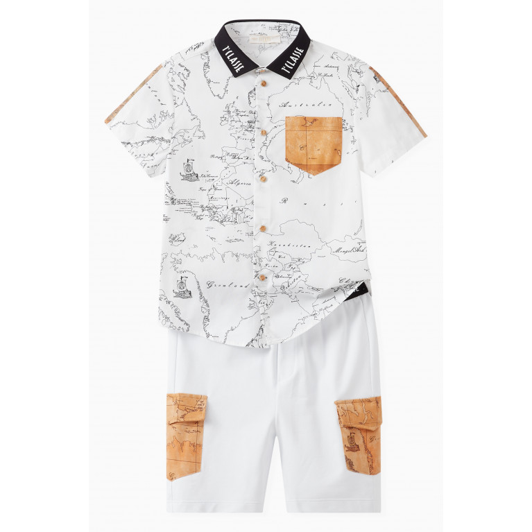 Alviero Martini - Geo Map Short Sleeves Shirt in Cotton Stretch