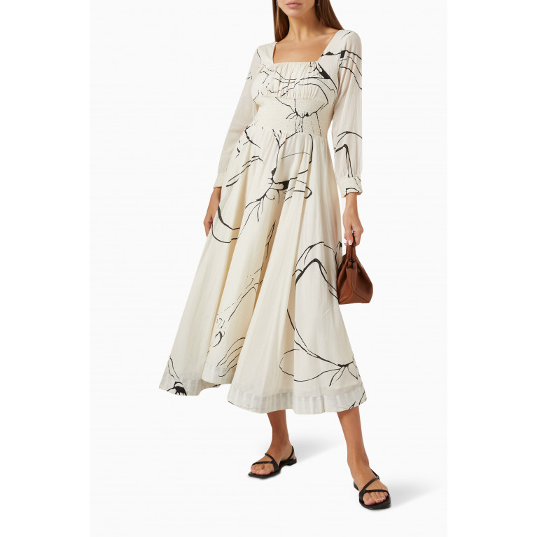 Khara Kapas - Under Her Gaze Midi Dress in Cotton White
