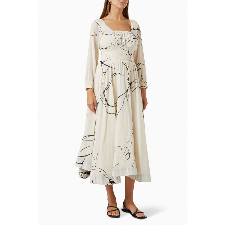 Khara Kapas - Under Her Gaze Midi Dress in Cotton White