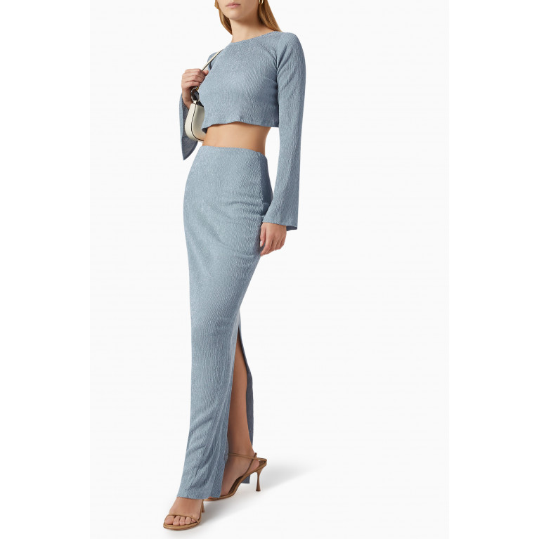 Rumer - Tucker Pencil Maxi Skirt in Crinkle-knit Blue