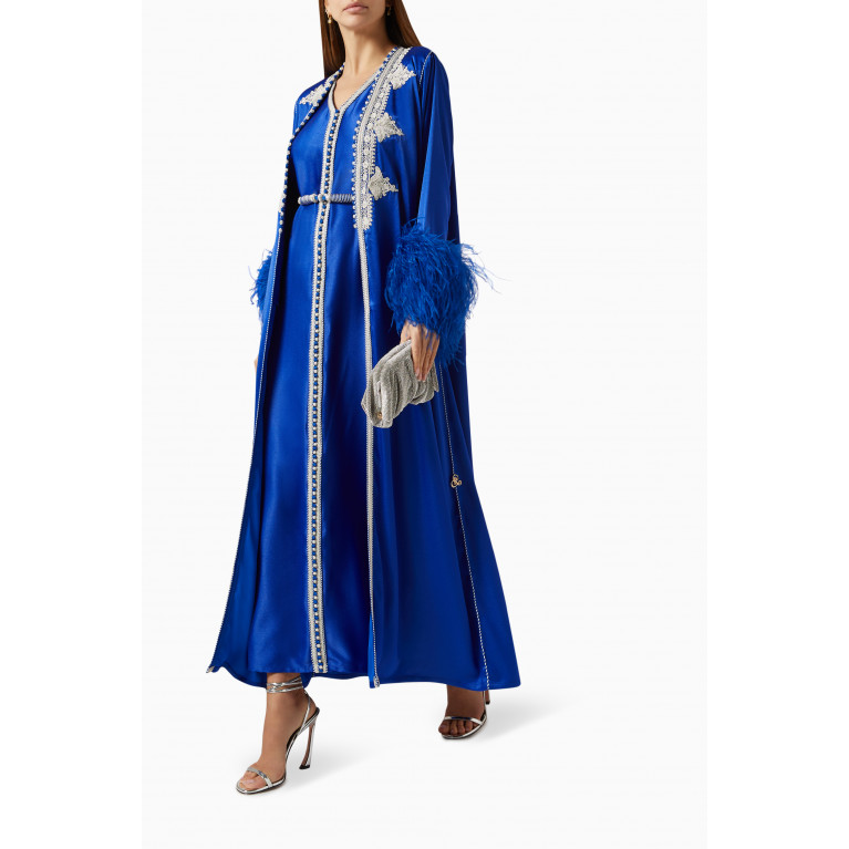 Reem Al Dhaheri - Feather-trimmed Embroidered Moroccan Kaftan Set