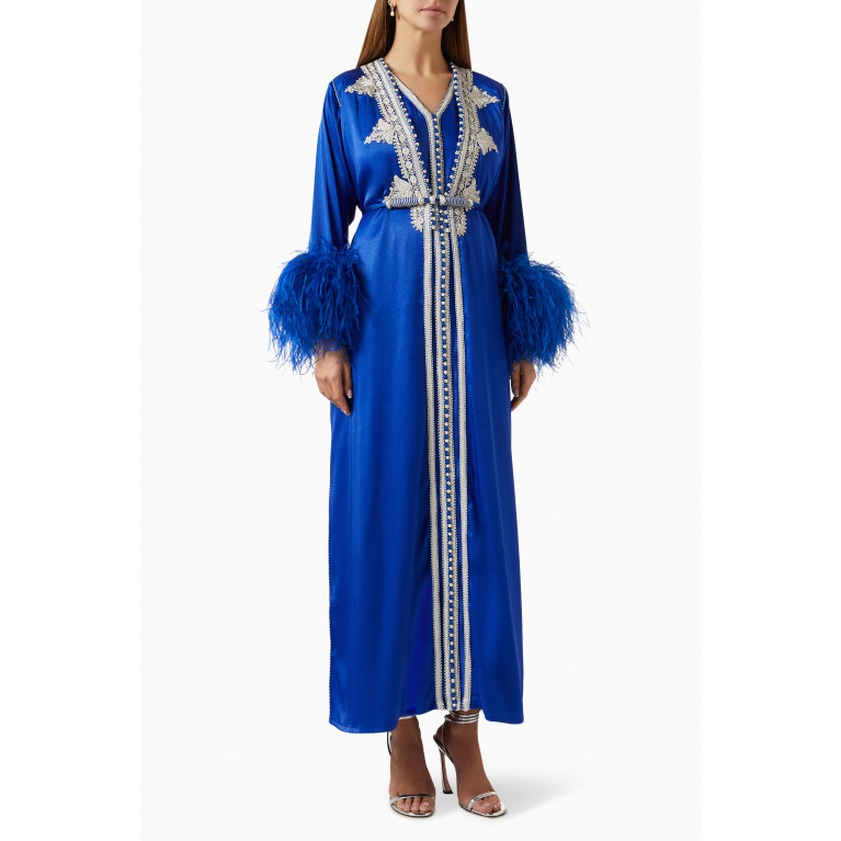 Reem Al Dhaheri - Feather-trimmed Embroidered Moroccan Kaftan Set