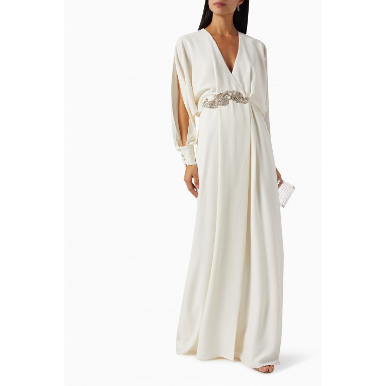 NASS - Belted Maxi Dress in Crepe Satin White