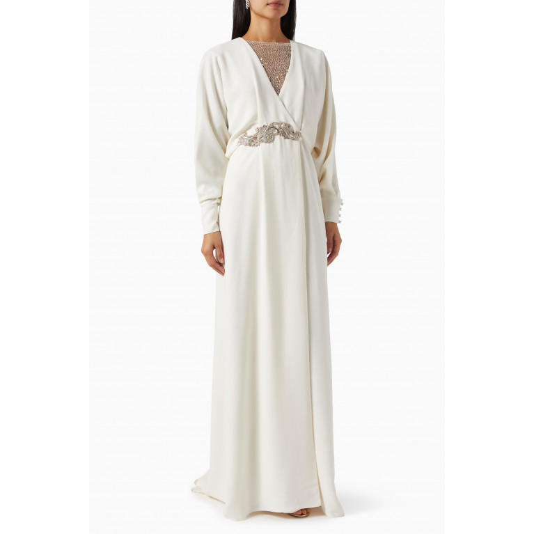 NASS - Belted Maxi Dress in Crepe Satin White