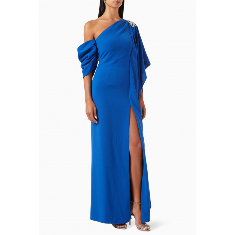NASS - Crystal-embellished One-shoulder Dress Blue