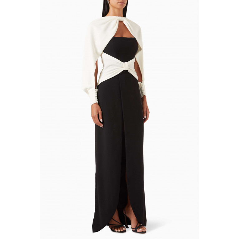 NASS - Cape-sleeve Maxi Dress in Crepe