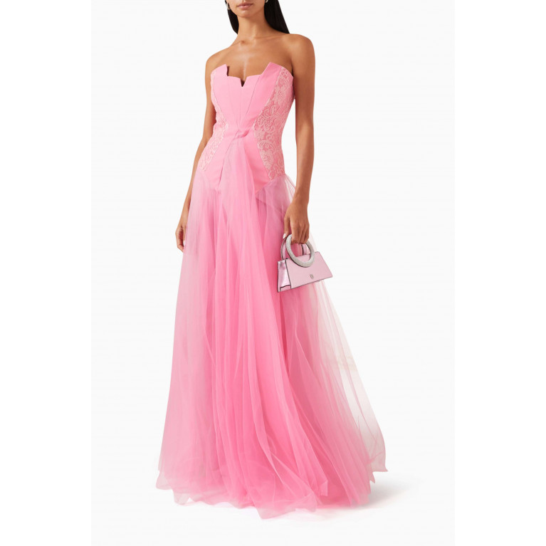 NASS - Strapless Dress in Lace & Tulle Pink