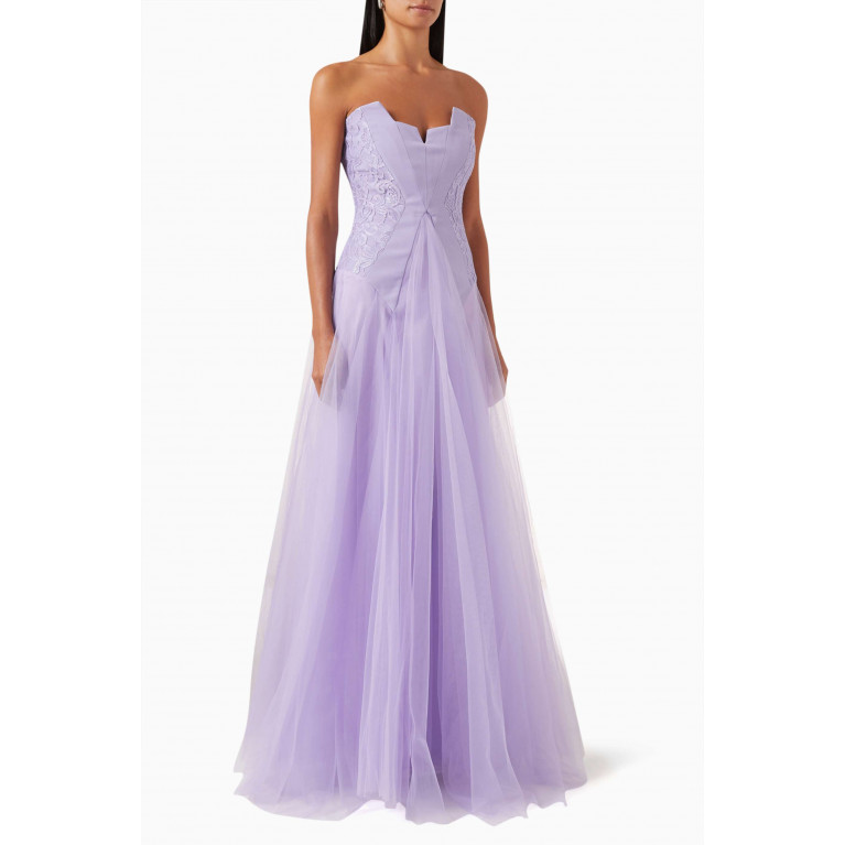 NASS - Strapless Dress in Lace & Tulle Purple