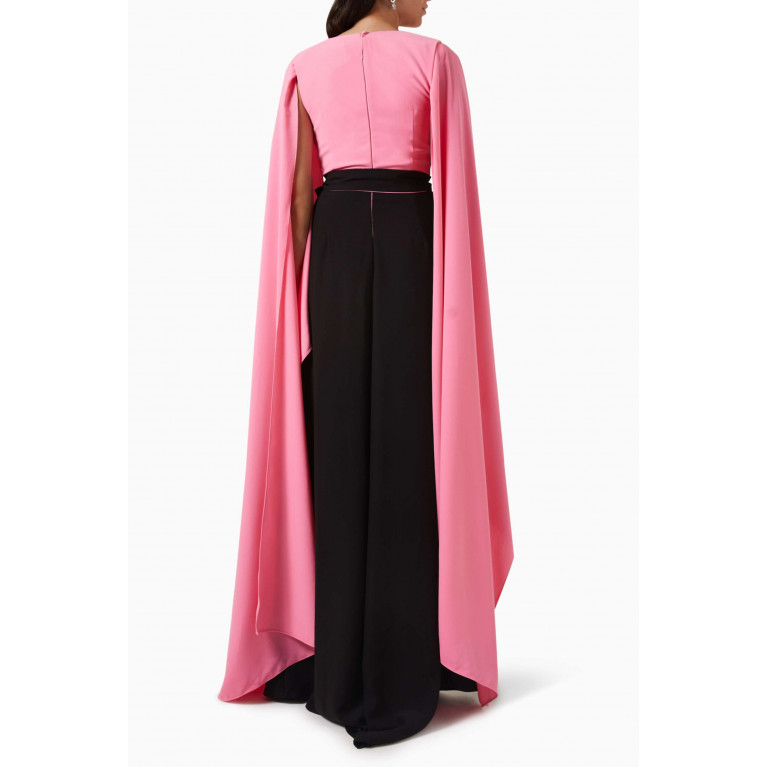 NASS - Cape-sleeve Maxi Dress in Crepe Multicolour