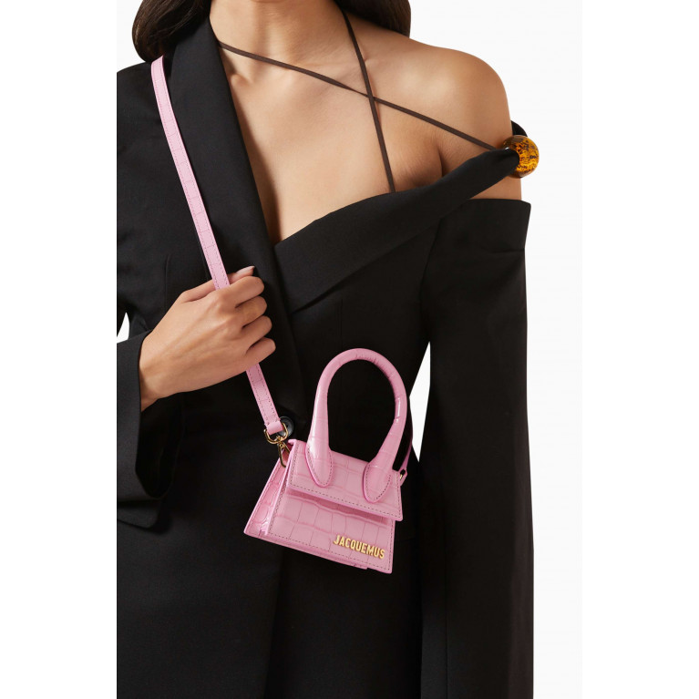Jacquemus - Le Chiquito Signature Mini Tote Bag in Croc-embossed Leather Pink