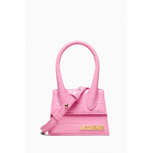 Jacquemus - Le Chiquito Signature Mini Tote Bag in Croc-embossed Leather Pink