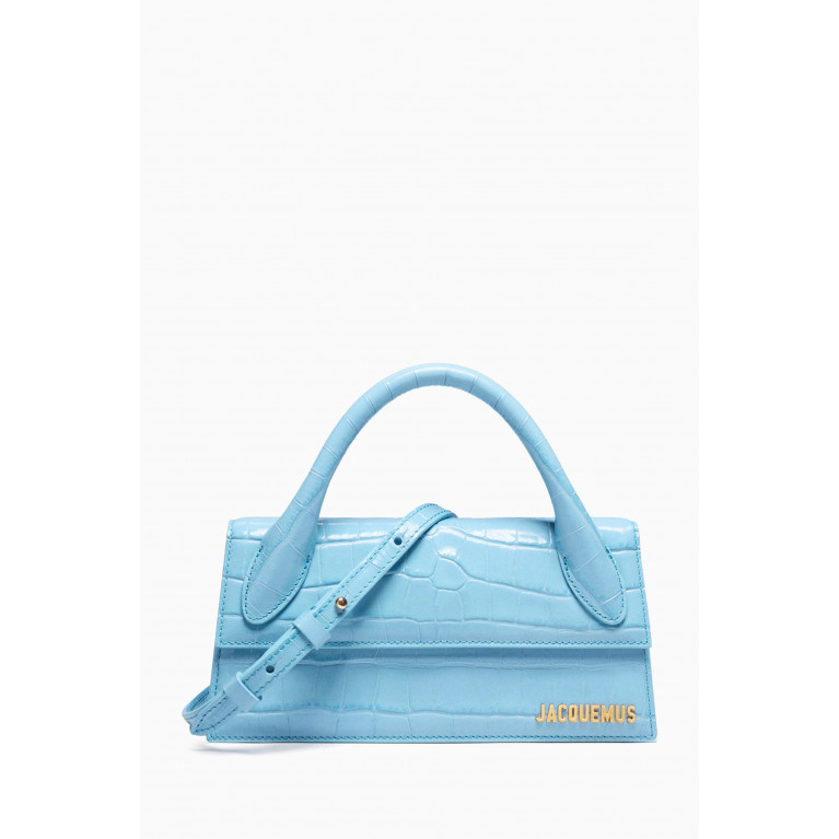 Jacquemus - Le Chiquito Long Tote Bag in Croc-embossed Leather Blue