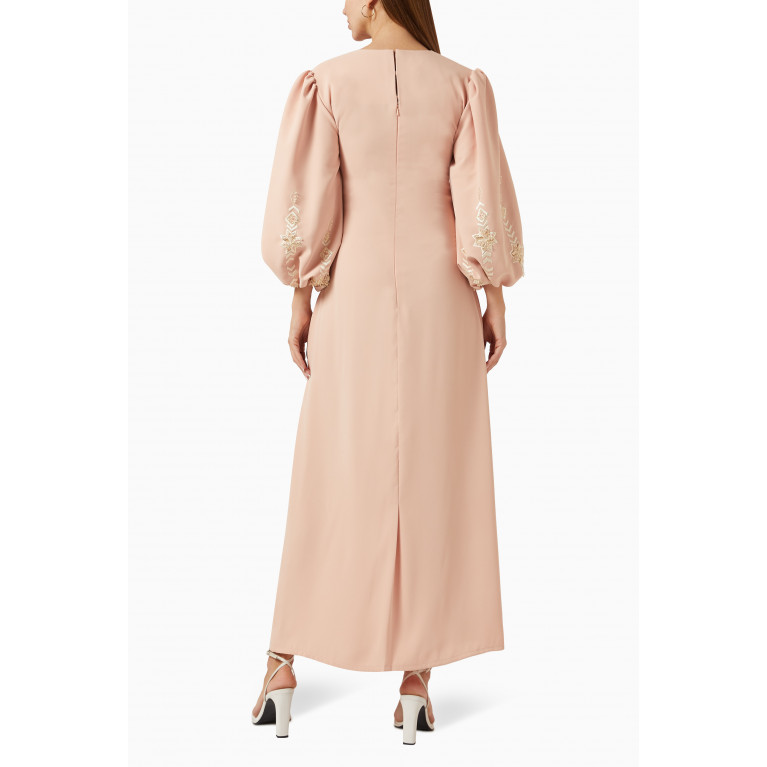 The Orphic - Puff-sleeve Maxi Dress in Satin Pink