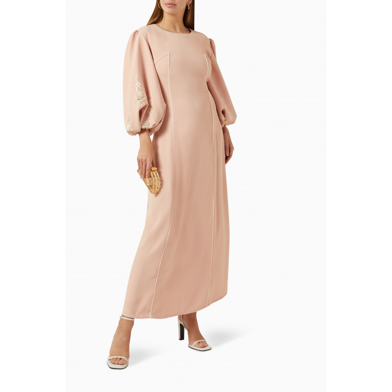 The Orphic - Puff-sleeve Maxi Dress in Satin Pink