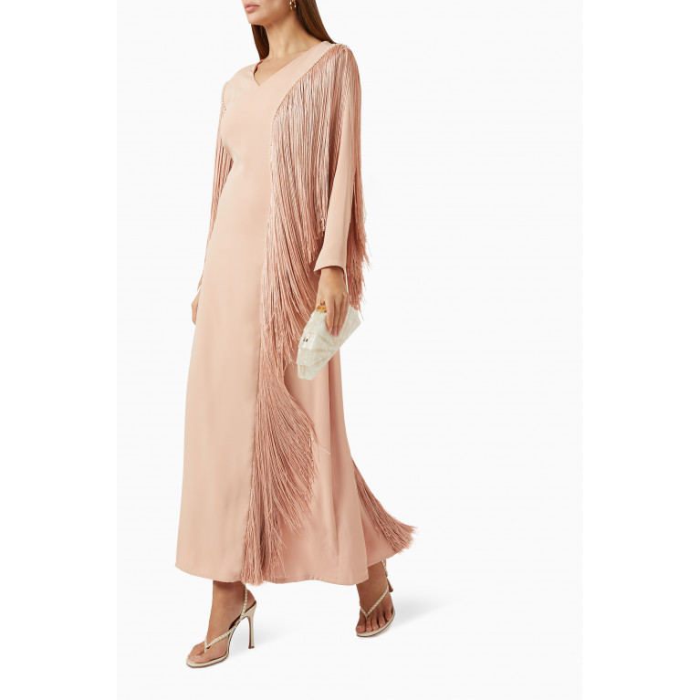 The Orphic - Fringe Maxi Dress in Crepe Pink