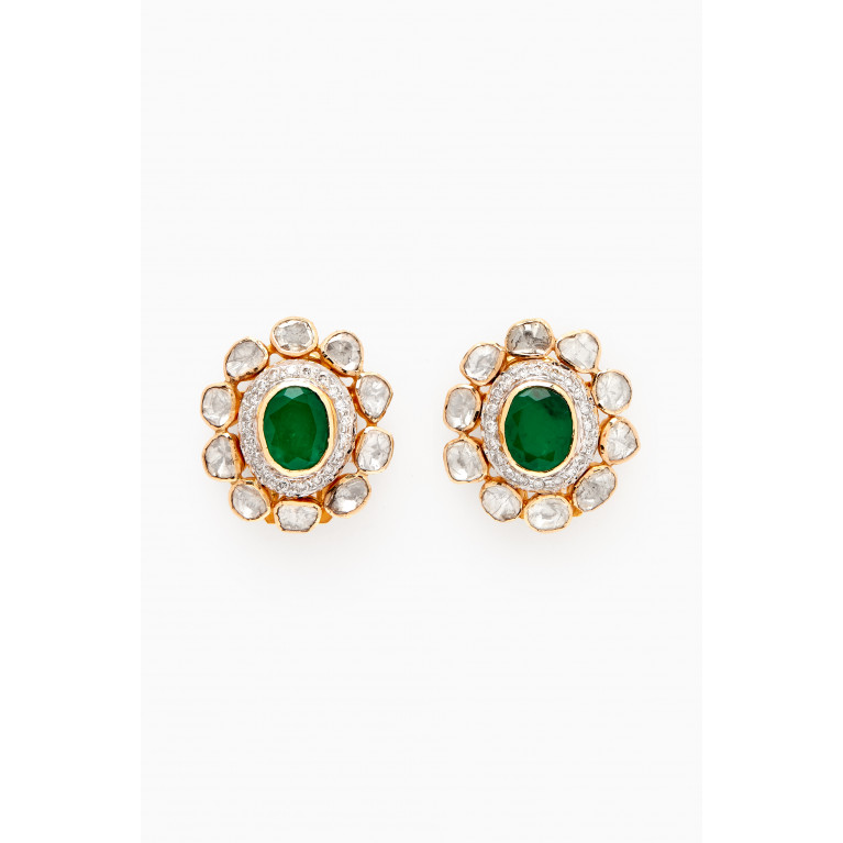 M's Gems - Jhalak Stud Earrings in 18kt Gold & Polki Diamonds