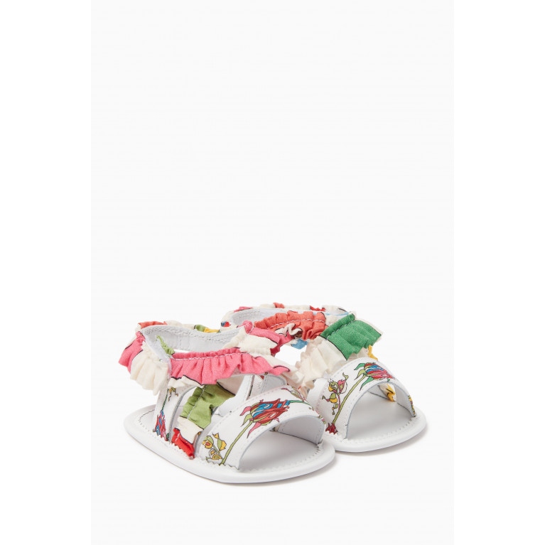 Emilio Pucci - Floral-print Frill Sandals in Leather