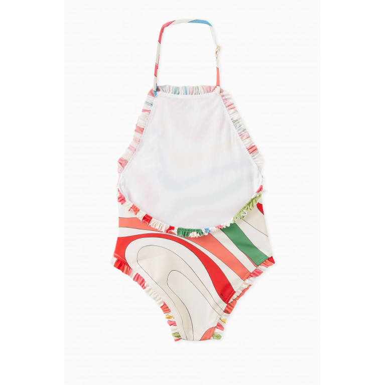 Emilio Pucci - Marmo-Print Ruffled Swimsuit in Lycra
