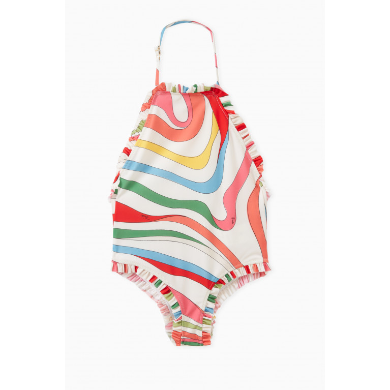 Emilio Pucci - Marmo-Print Ruffled Swimsuit in Lycra
