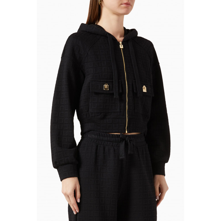 Elisabetta Franchi - Logo-embossed Zipped Hoodie in Jacquard Fleece Black