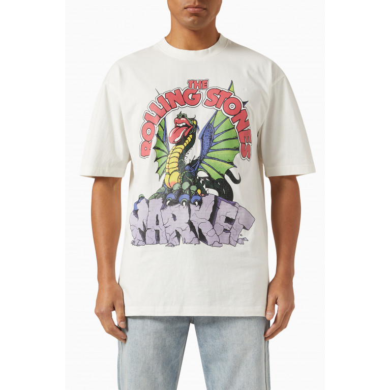 Market - Rolling Stones Dragon Print T-Shirt in Cotton Neutral