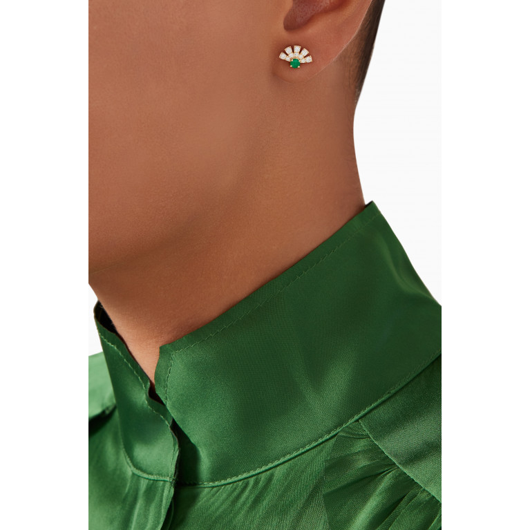 Fergus James - Colombian Emerald Mini Cluster Diamond Earrings in 18kt Gold Green