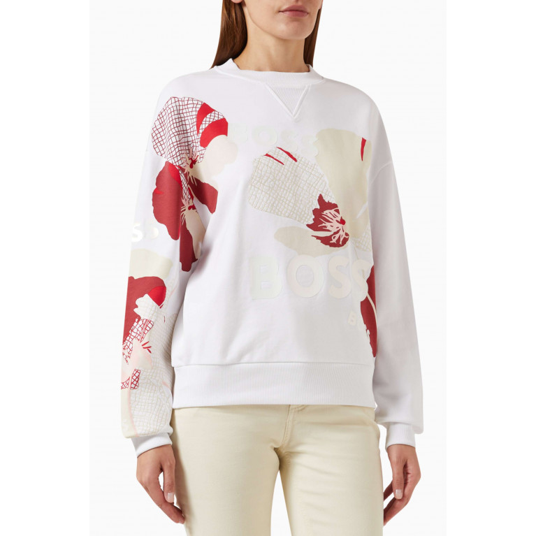 Boss - Ecasia Floral-print Sweatshirt in Organic Cotton