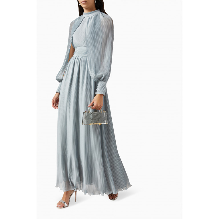 Euphoria - Cape Sleeves Dress in Plissé-pleated Chiffon Grey