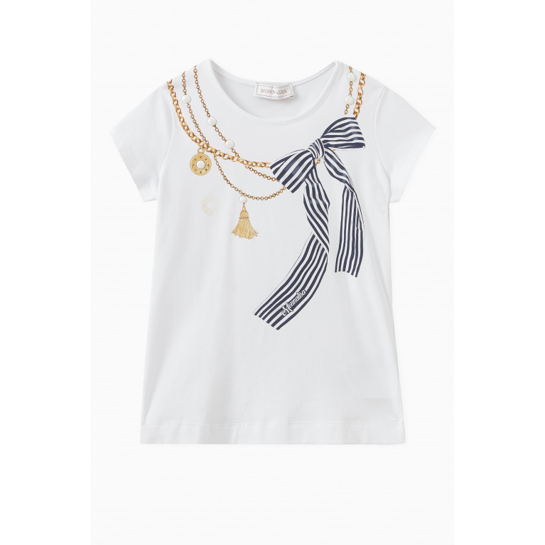 Monnalisa - Necklace & Bow Print T-shirt in Cotton Stretch