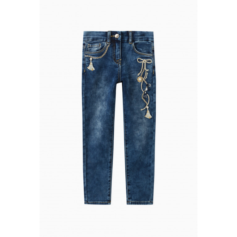 Monnalisa - Embroidered Bow Jeans in Denim Blend