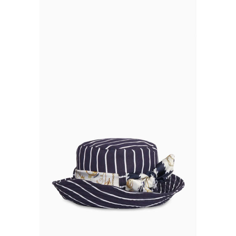Monnalisa - Striped Scarf-detail Bucket Hat in Viscose-blend