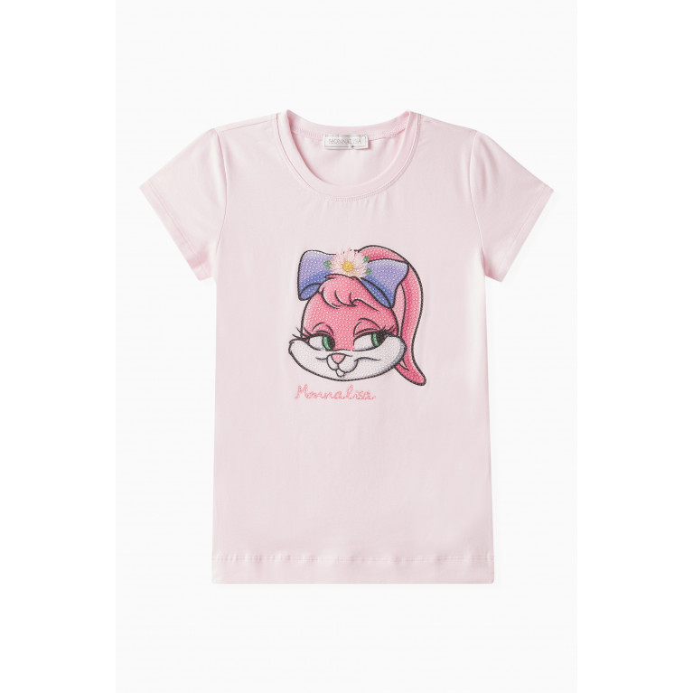 Monnalisa - Embellished Bunny T-shirt in Cotton Jersey
