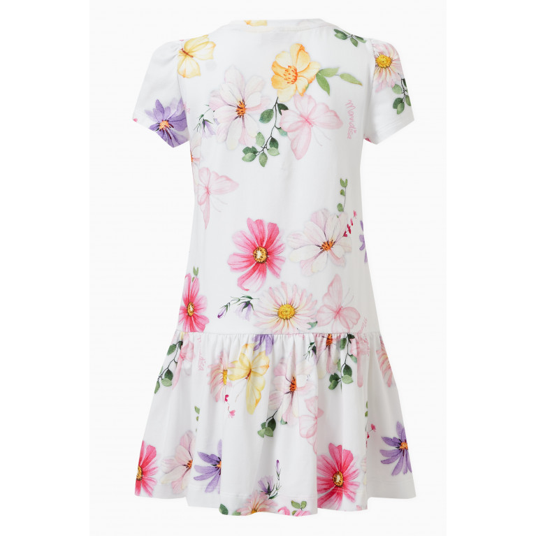 Monnalisa - Low-waisted Floral Dress in Cotton Jersey