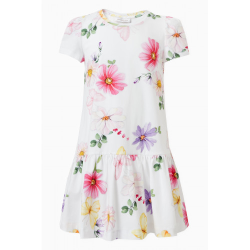 Monnalisa - Low-waisted Floral Dress in Cotton Jersey