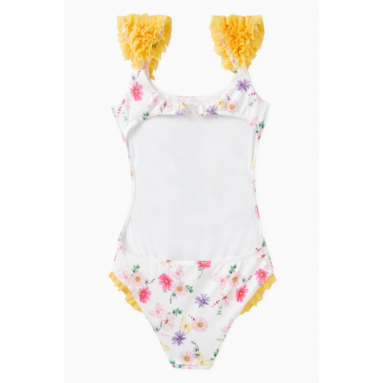 Monnalisa - Floral Lola Bunny-print One-piece Swimsuit in Polyester