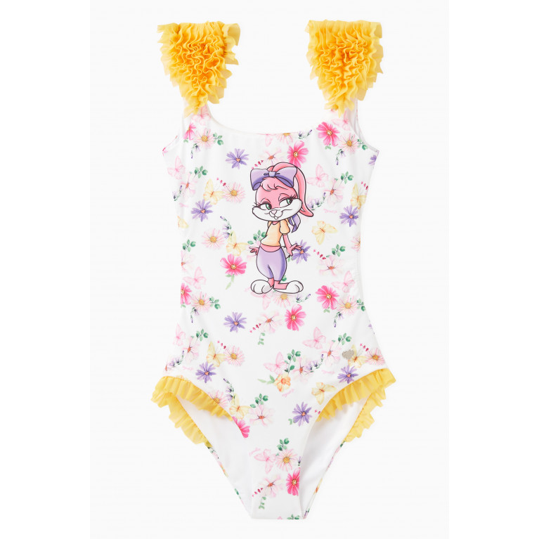 Monnalisa - Floral Lola Bunny-print One-piece Swimsuit in Polyester