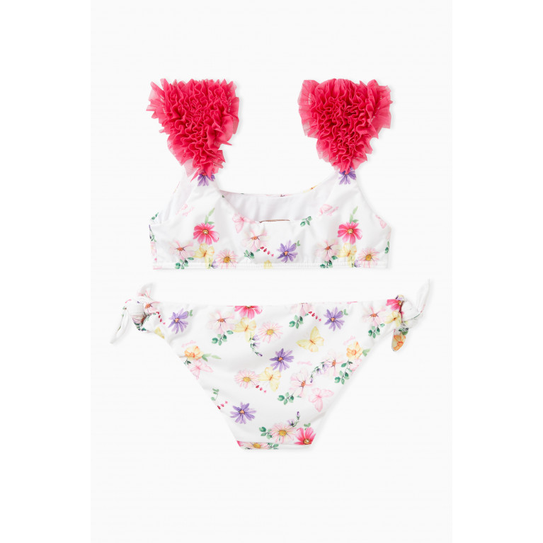 Monnalisa - Floral-print Frilled Two-piece Bikini in Polyester