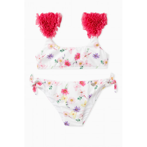 Monnalisa - Floral-print Frilled Two-piece Bikini in Polyester