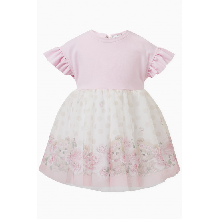 Monnalisa - Polka Dot & Rose Dress in Cotton & Tulle