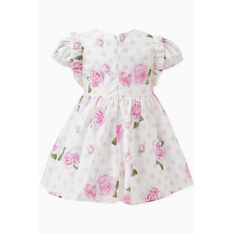 Monnalisa - Rose & Polka Dot Dress in Cotton Poplin