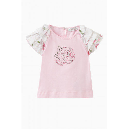 Monnalisa - Embellished Rose T-shirt in Cotton Jersey