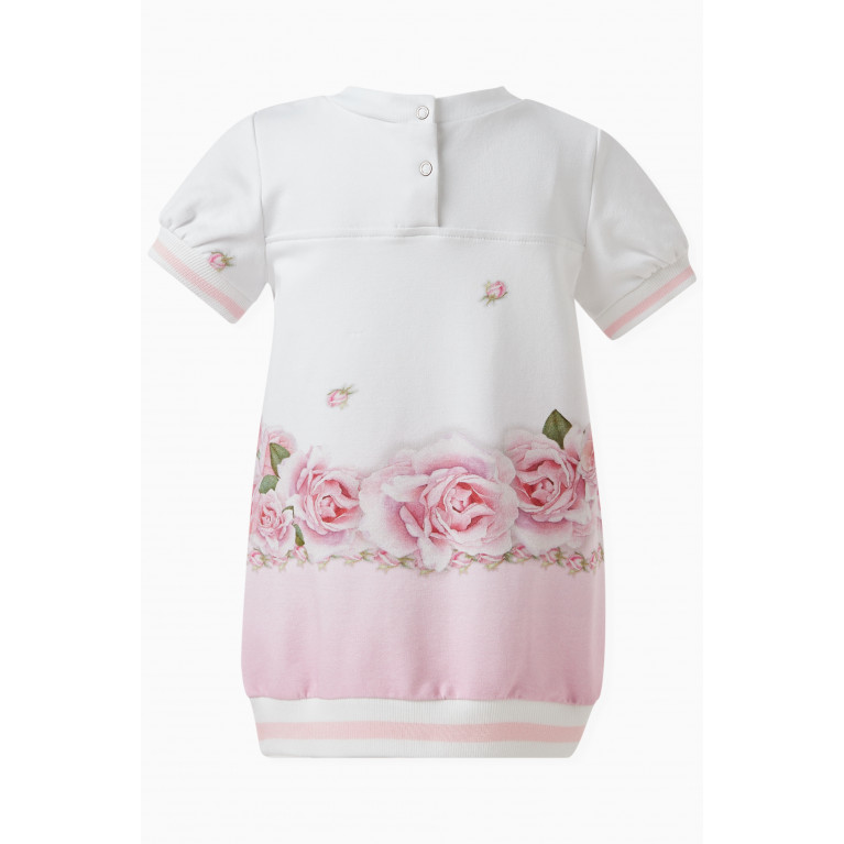 Monnalisa - Bear & Floral Print Dress in Cotton Fleece