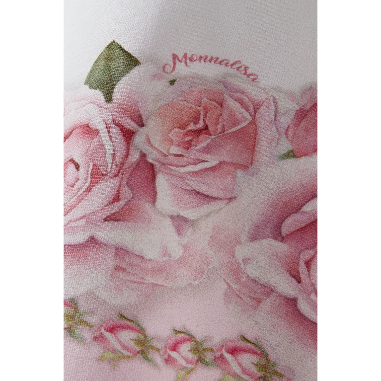 Monnalisa - Bear & Floral Print Dress in Cotton Fleece