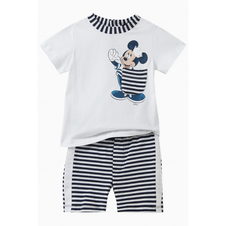 Monnalisa - x Mickey Mouse Striped T-shirt in Cotton