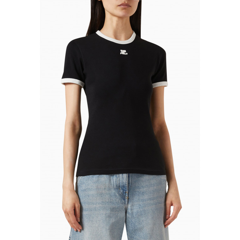 Courreges - Bumpy Contrast T-shirt in Cotton-jersey Black