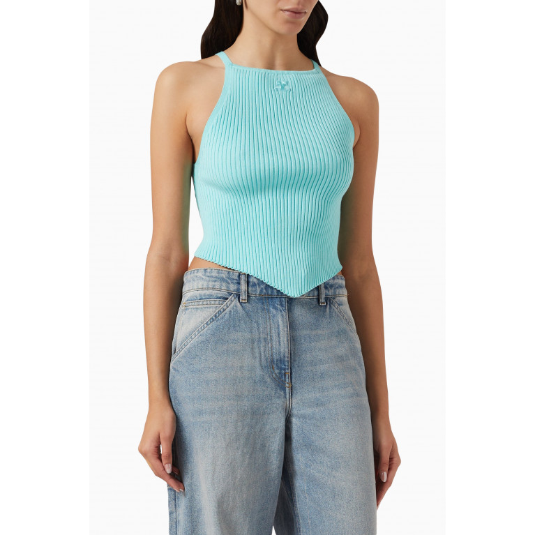 Courreges - Pointy Tank Top in Ribbed Knit Blue