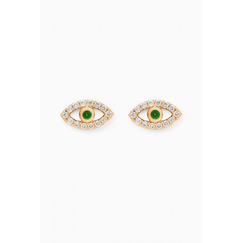 Fergus James - Evil Eye Emerald & Diamond Stud Earrings in 18kt Gold Green