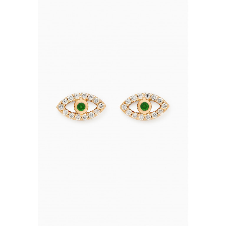 Fergus James - Evil Eye Emerald & Diamond Stud Earrings in 18kt Gold Green